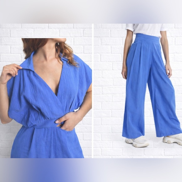 2/25 Lili Sidonio Outfit Blue Crop Wide Leg Matching Outfit 2pc Molly bracken